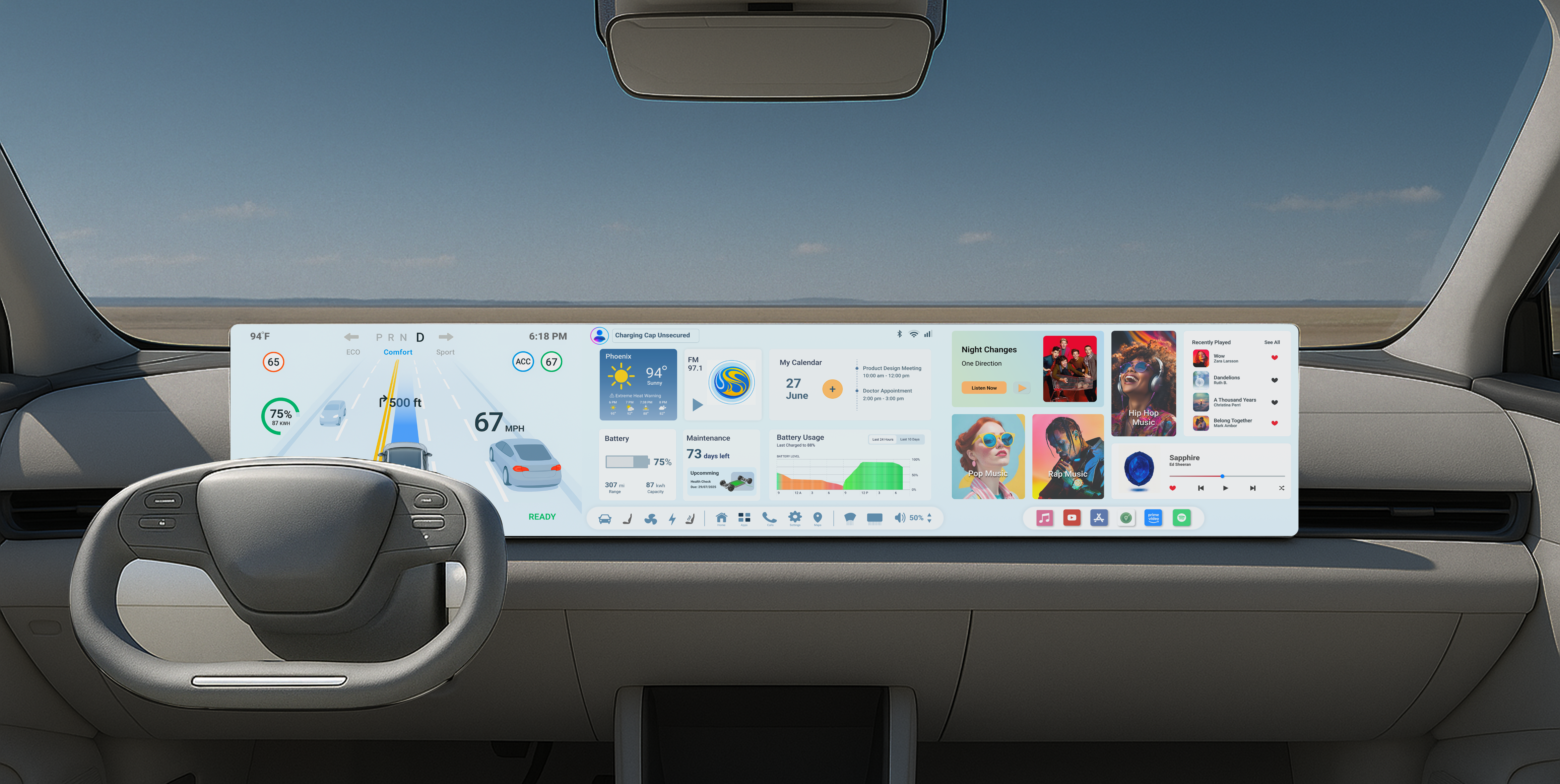 Day mode in daylight car interior